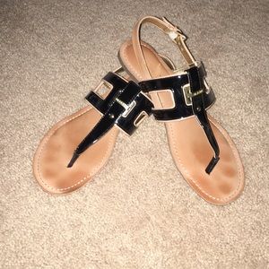 Tommy Hilfiger black and gold sandals